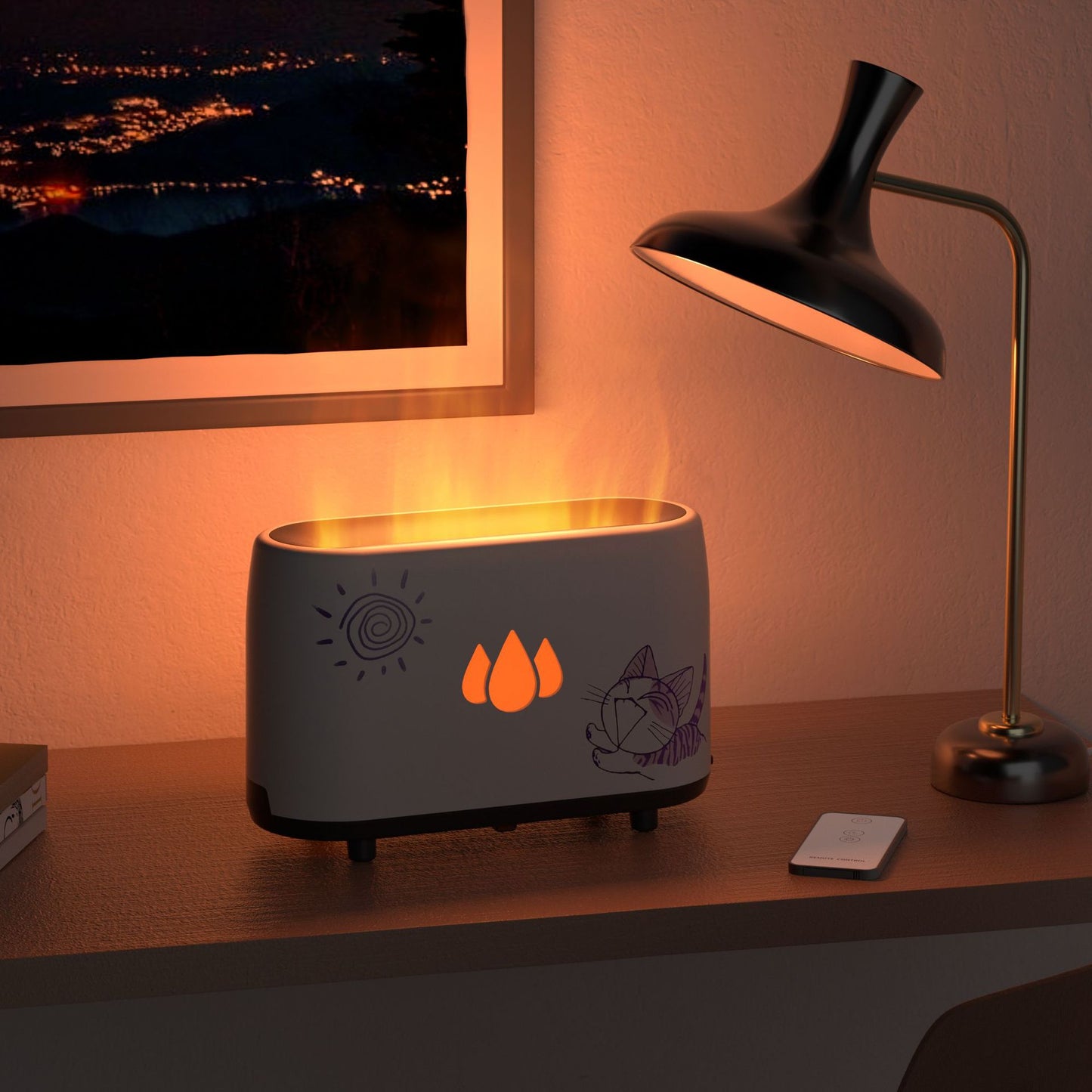 Christmas Flame Humidifier Ultrasonic Remote Control Desktop Humidification