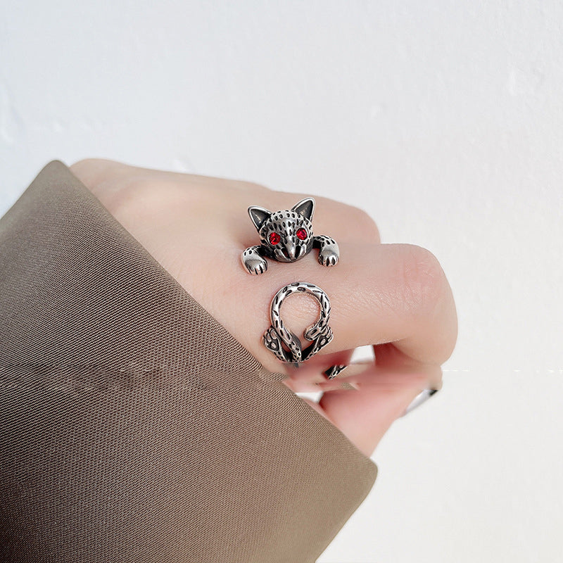 Fashion Retro Cat Thai Silver Punk Personality Ring