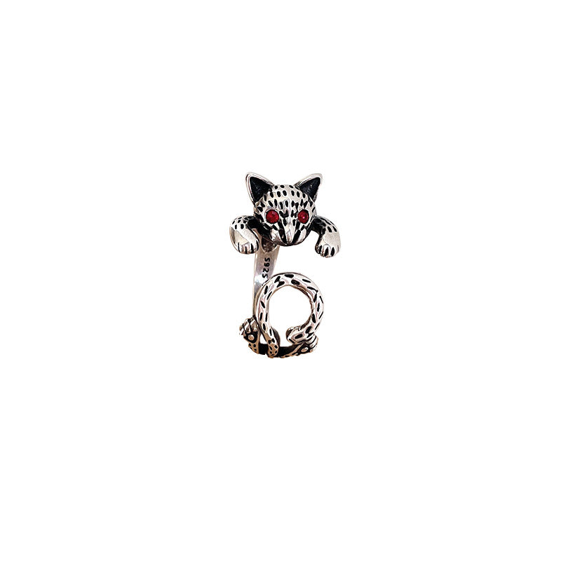 Fashion Retro Cat Thai Silver Punk Personality Ring