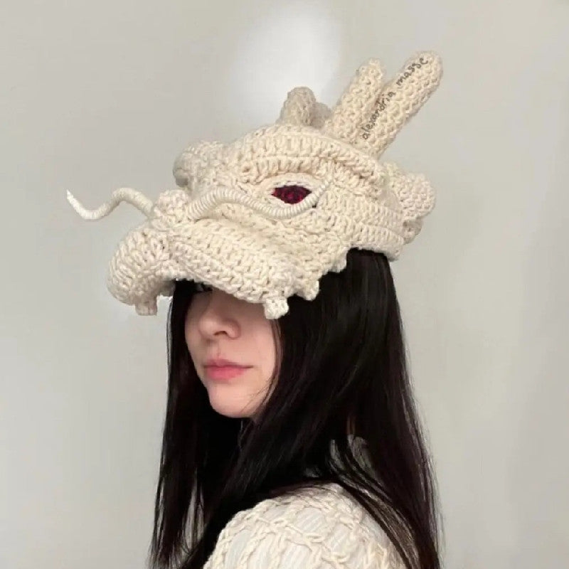 Faucet Dragon Hat Handmade Knitted Crochet Sunshade