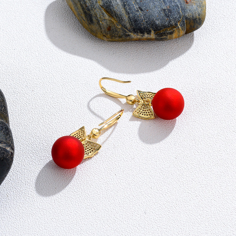 Short Pearl Frosted Bead Copper Earrings