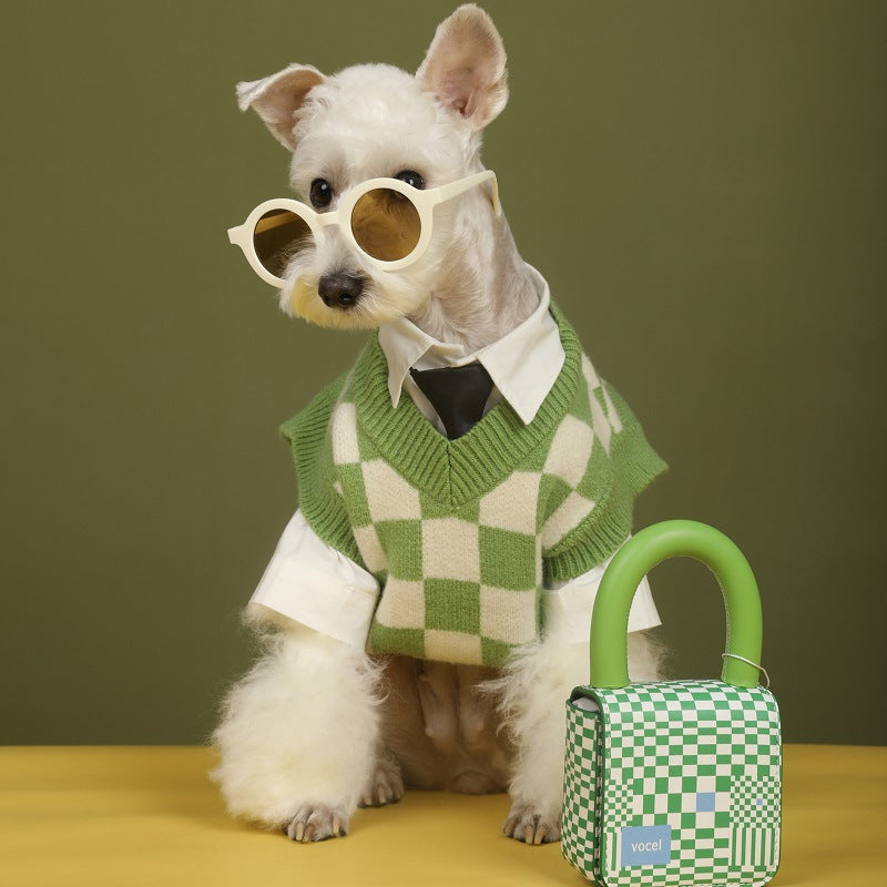 Pet Autumn And Winter Sweater Checkerboard Vest