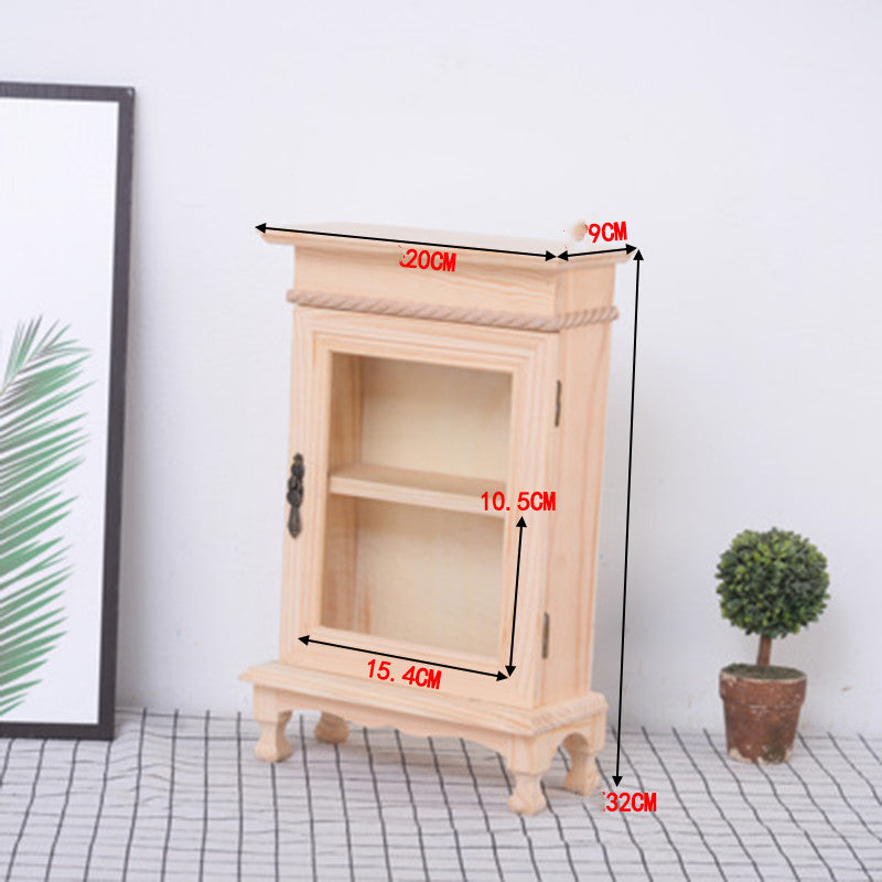 Retro Wooden Glass Door Storage Box Cosmetic Cabinet