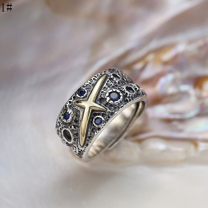 S925 Sterling Silver Ornament Personality Starry Ring For Men