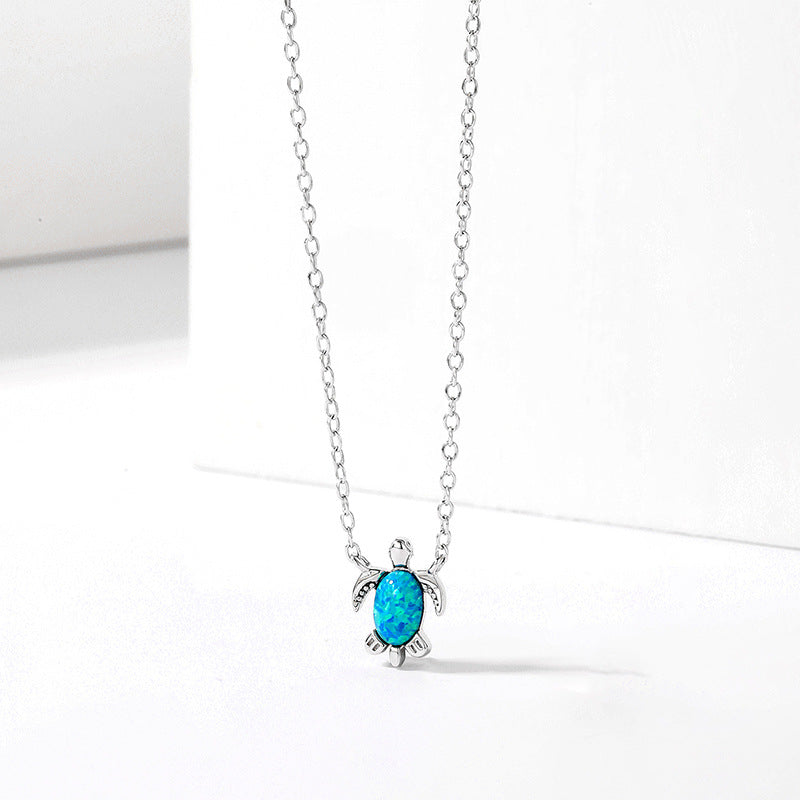 Blue silver turtle necklace