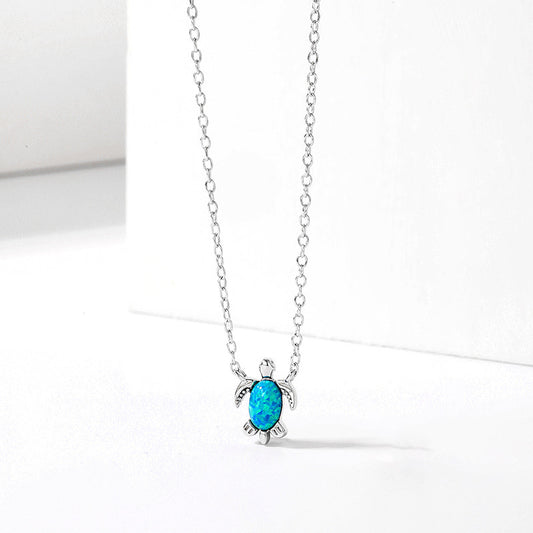 Blue silver turtle necklace