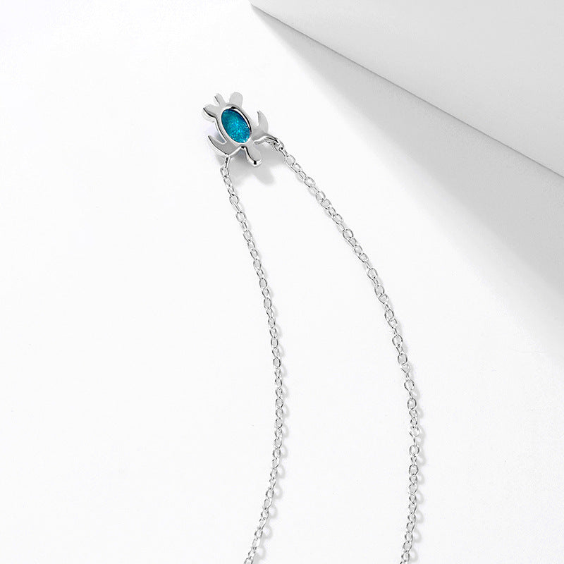 silver blue turtle necklace