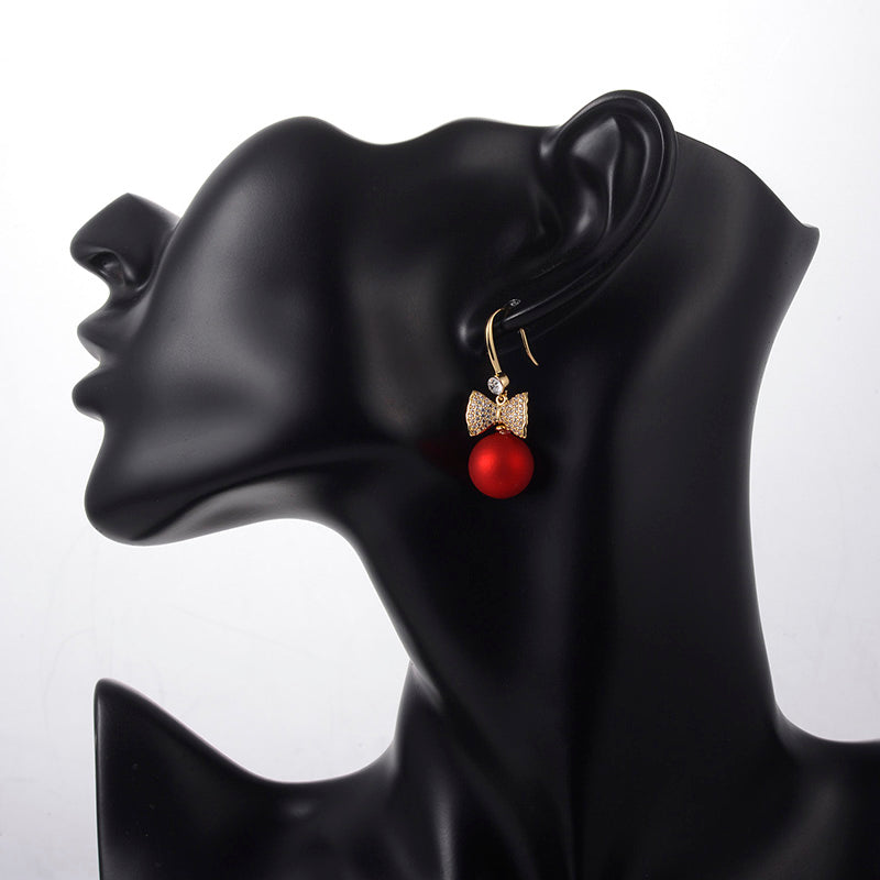 Short Pearl Frosted Bead Copper Earrings