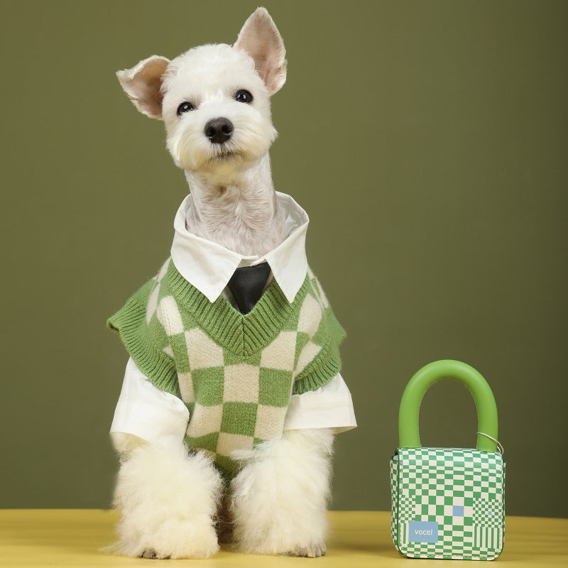 Pet Autumn And Winter Sweater Checkerboard Vest