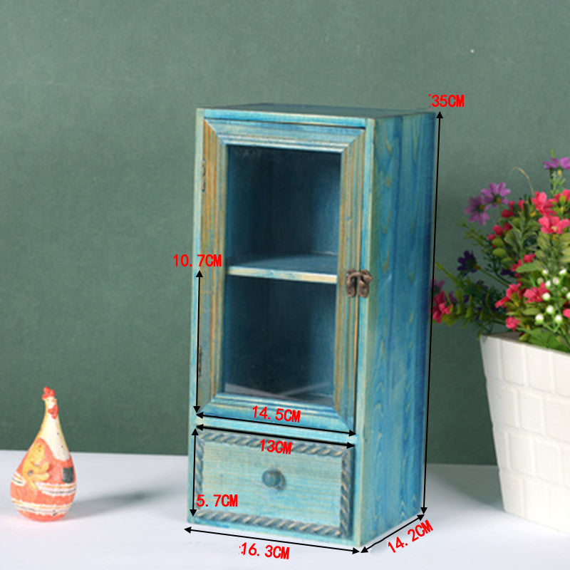 Retro Wooden Glass Door Storage Box Cosmetic Cabinet