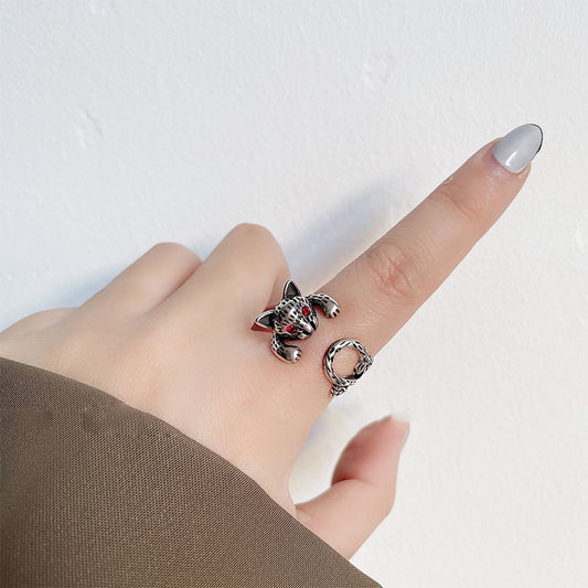 Fashion Retro Cat Thai Silver Punk Personality Ring