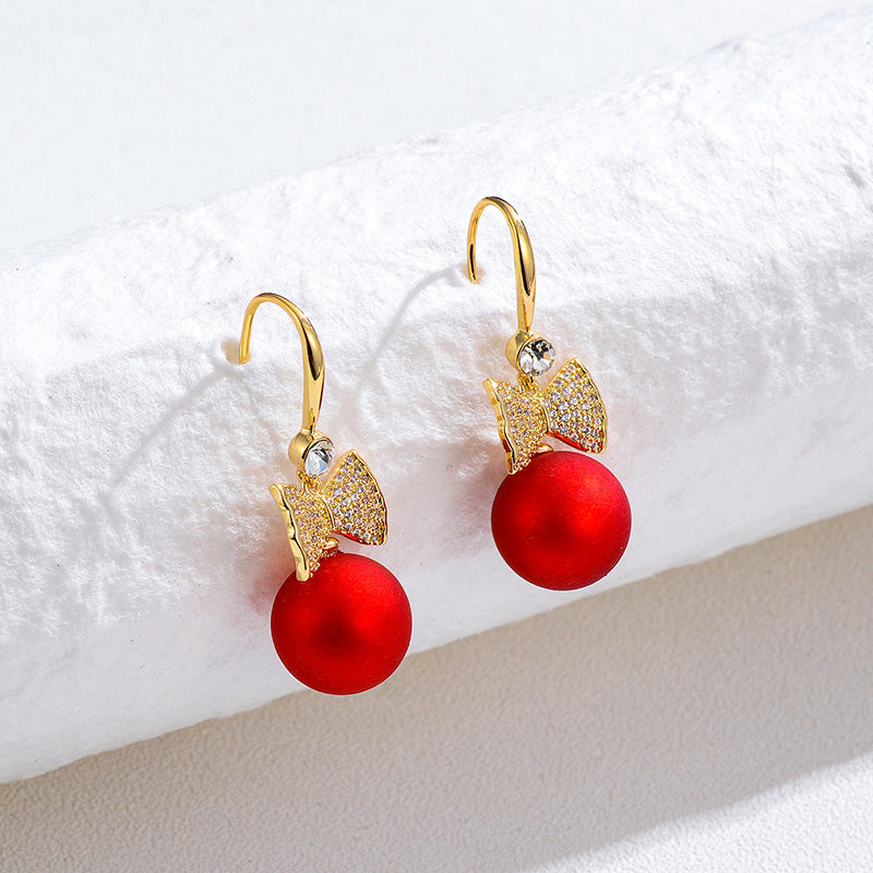 Short Pearl Frosted Bead Copper Earrings