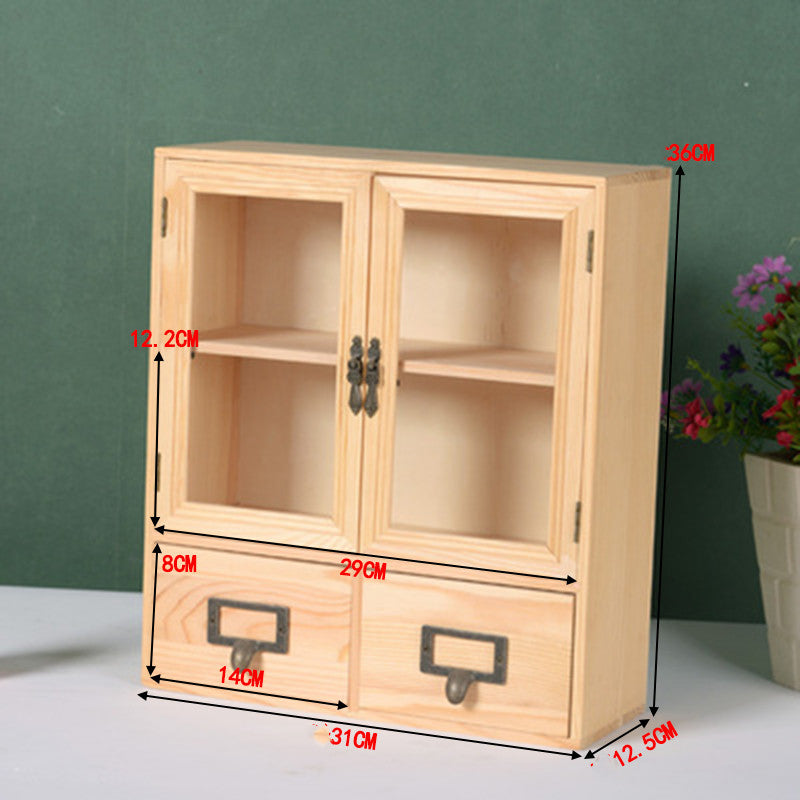 Retro Wooden Glass Door Storage Box Cosmetic Cabinet