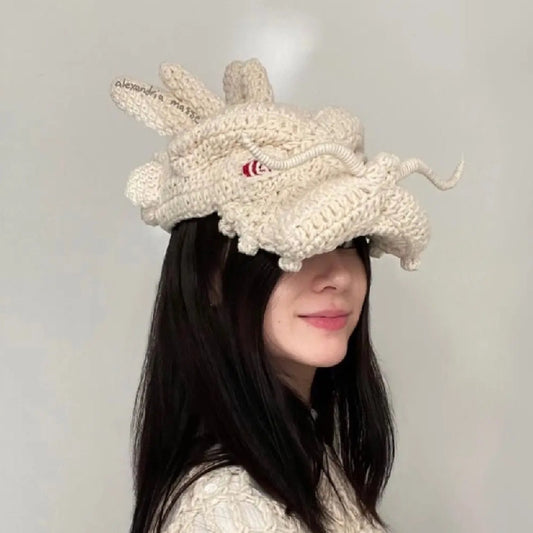 Faucet Dragon Hat Handmade Knitted Crochet Sunshade