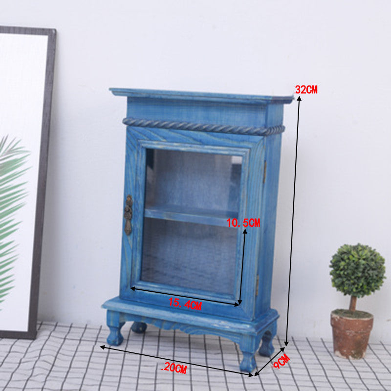 Retro Wooden Glass Door Storage Box Cosmetic Cabinet
