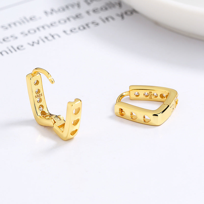 925 Sterling Silver U-shaped Row Diamond Earrings Female Fashion Love Hollow Earrings Personality Design Ins Temperament Earrings