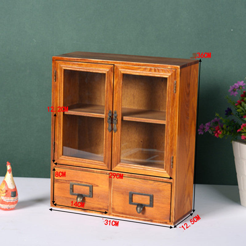 Retro Wooden Glass Door Storage Box Cosmetic Cabinet