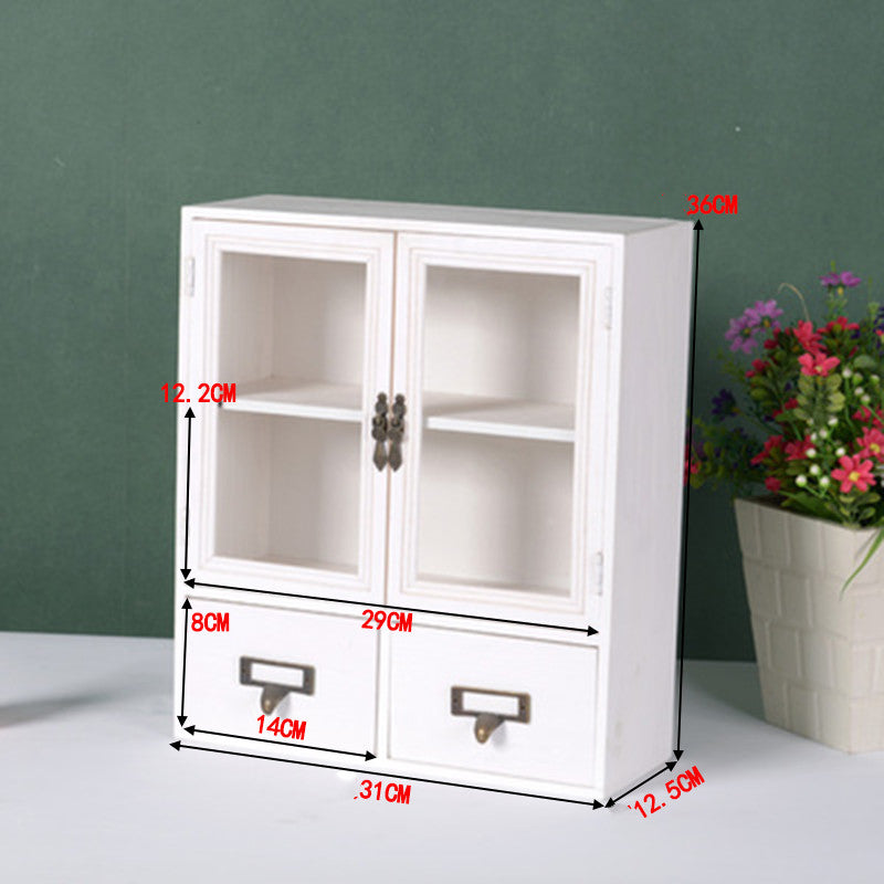 Retro Wooden Glass Door Storage Box Cosmetic Cabinet