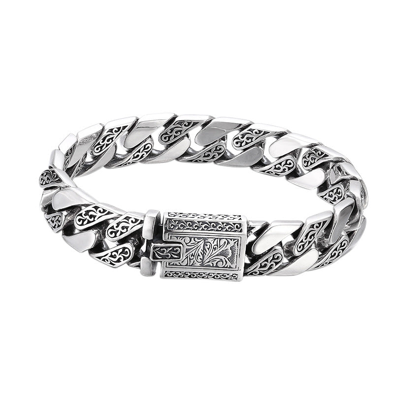 925 Sterling Silver Bracelet Tangcao Pattern Cuban Men Thick Type