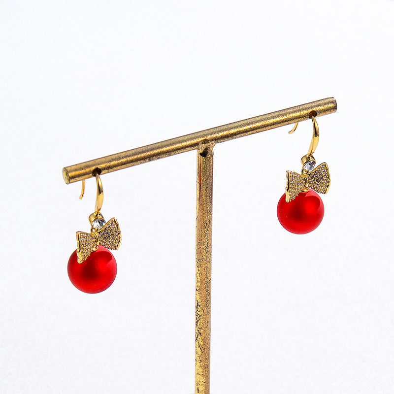 Short Pearl Frosted Bead Copper Earrings