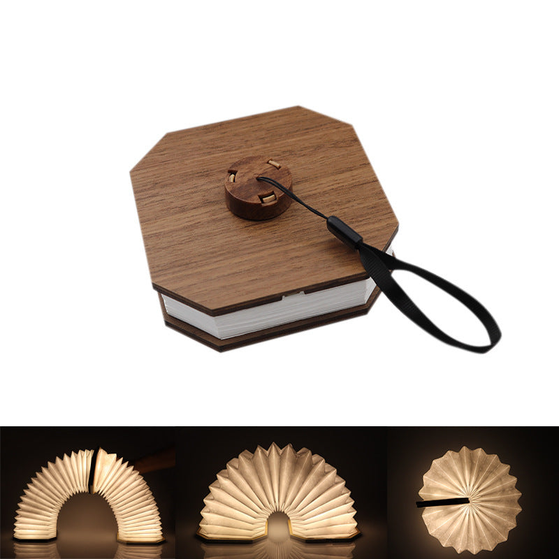 Portable Night Light, Foldable Flip Book Light, Rechargeable Wooden Organ Light, Atmosphere Light