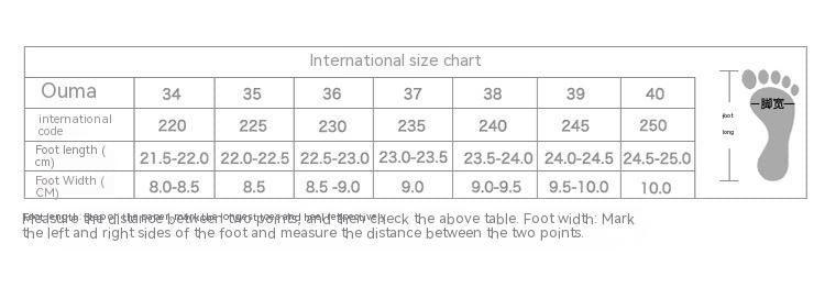 Foot size chart Women