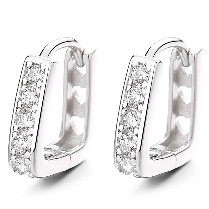 925 Sterling Silver U-shaped Row Diamond Earrings Female Fashion Love Hollow Earrings Personality Design Ins Temperament Earrings