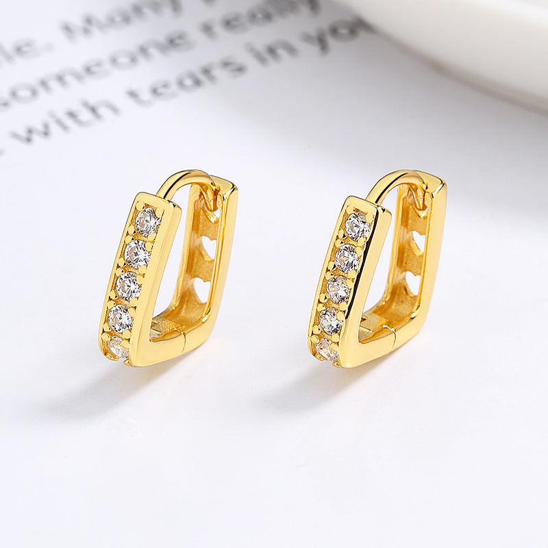 925 Sterling Silver U-shaped Row Diamond Earrings Female Fashion Love Hollow Earrings Personality Design Ins Temperament Earrings