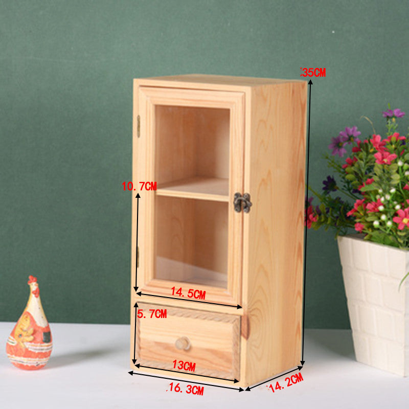 Retro Wooden Glass Door Storage Box Cosmetic Cabinet