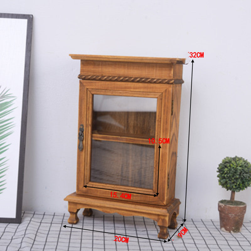 Retro Wooden Glass Door Storage Box Cosmetic Cabinet