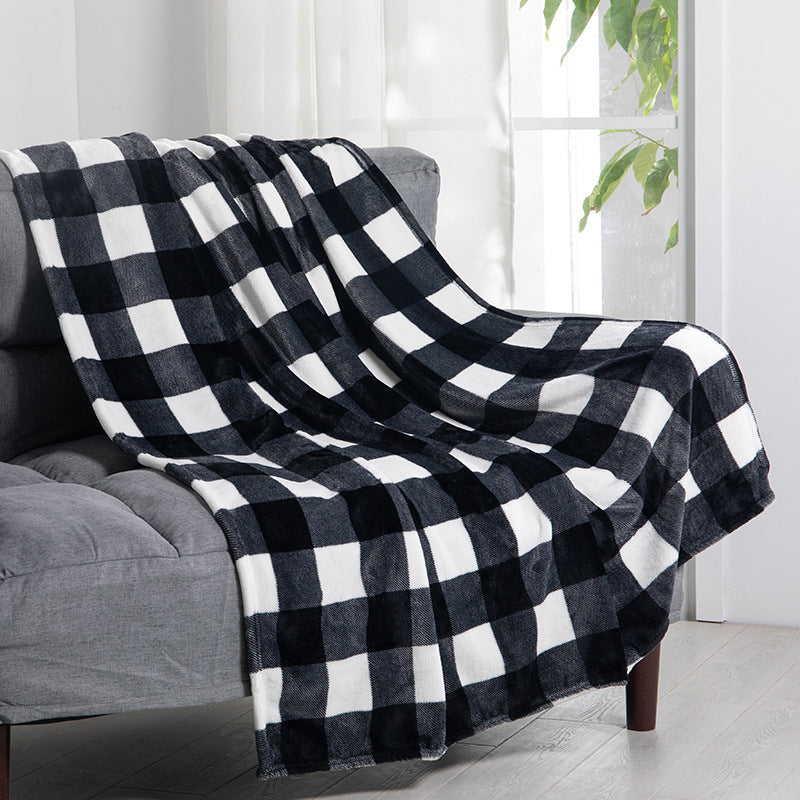 Plaid Flange Blanket Fluff Print Coral