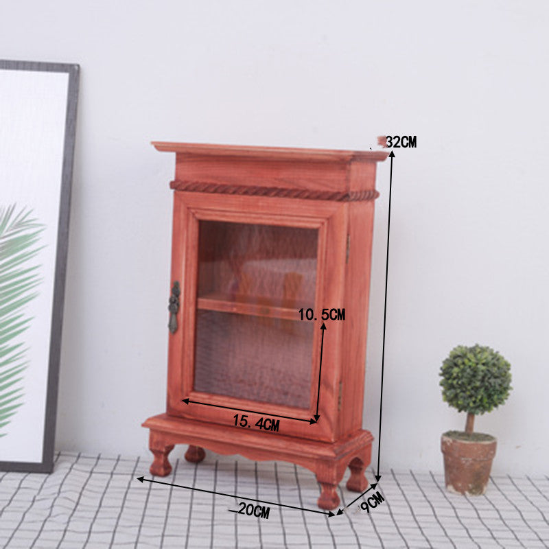 Retro Wooden Glass Door Storage Box Cosmetic Cabinet