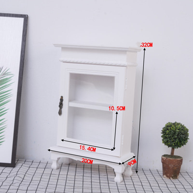 Retro Wooden Glass Door Storage Box Cosmetic Cabinet