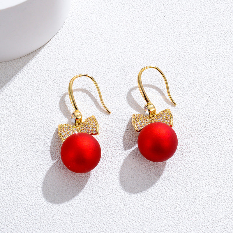 Short Pearl Frosted Bead Copper Earrings