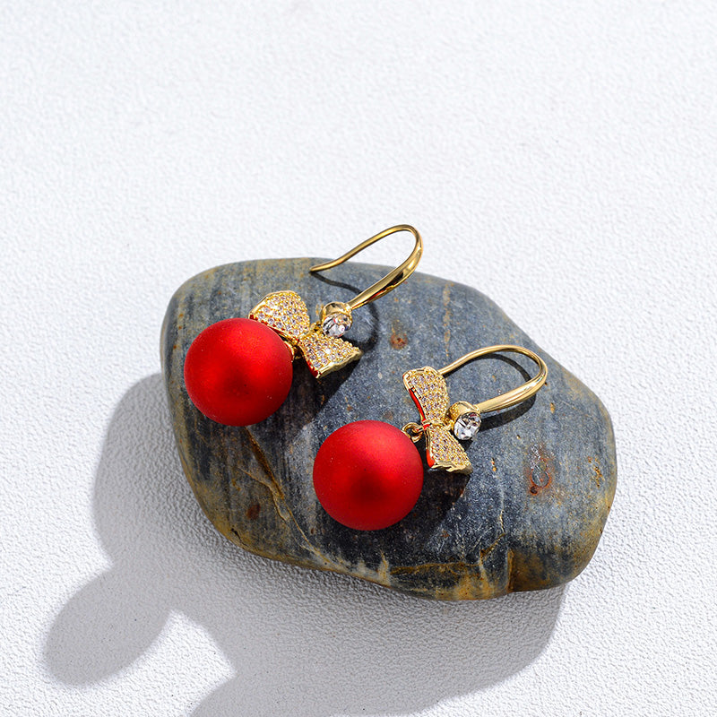 Short Pearl Frosted Bead Copper Earrings