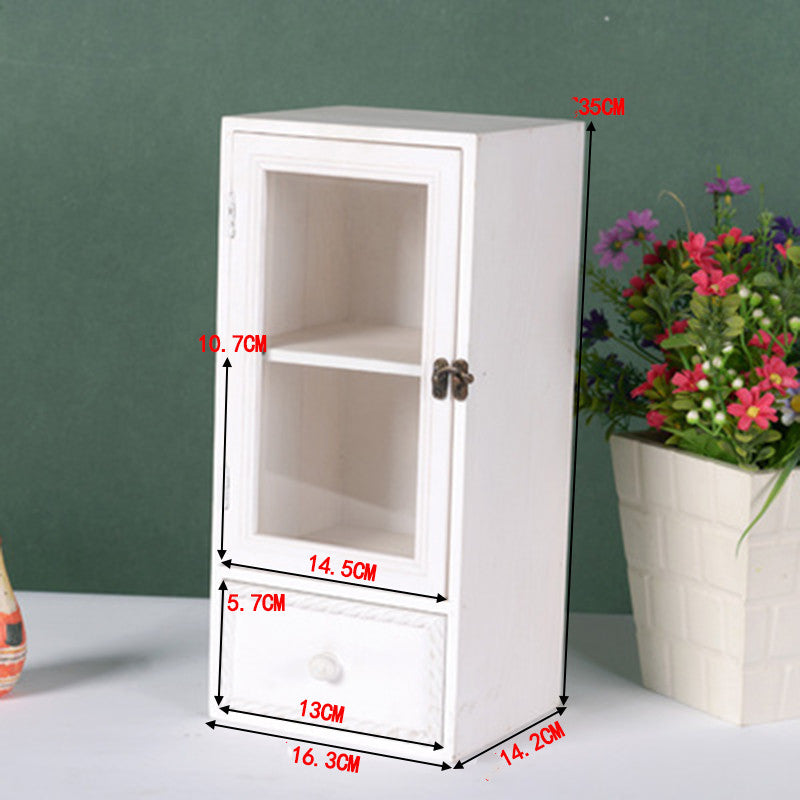 Retro Wooden Glass Door Storage Box Cosmetic Cabinet