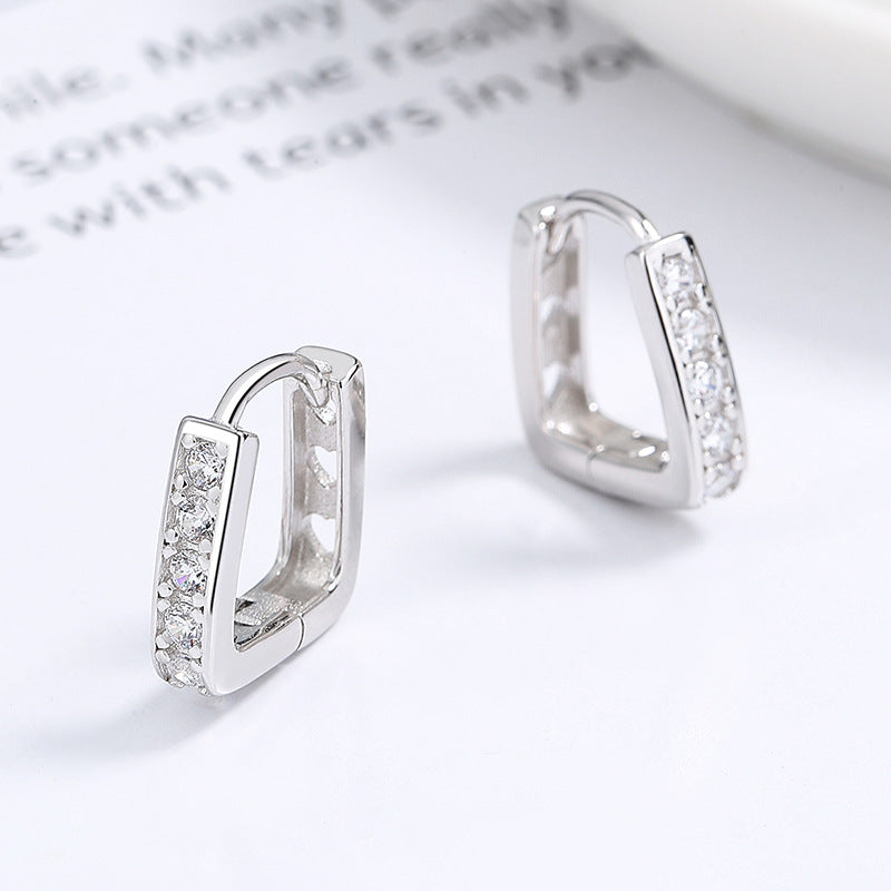925 Sterling Silver U-shaped Row Diamond Earrings Female Fashion Love Hollow Earrings Personality Design Ins Temperament Earrings