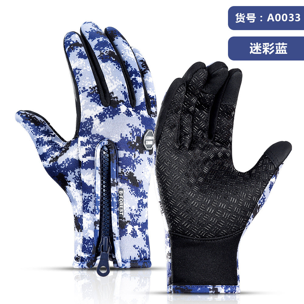 Outdoor waterproof gloves touch screen men and women windproof riding zipper sports winter warm fleece climbing ski gloves
