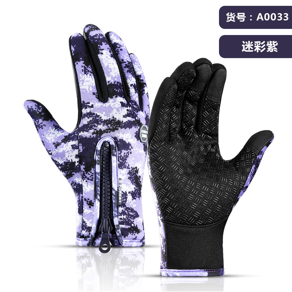 Outdoor waterproof gloves touch screen men and women windproof riding zipper sports winter warm fleece climbing ski gloves